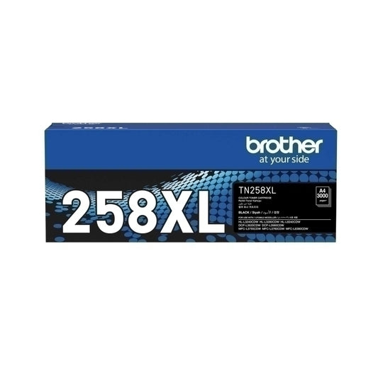 Brother Genuine TN258XLBK, TN258XL Black High Yield Toner Cartridge - 3,000 pages